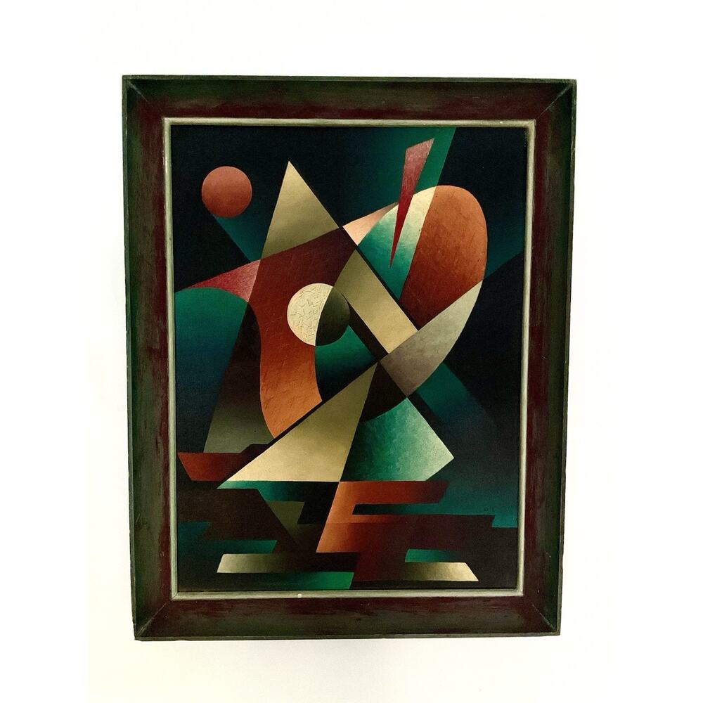 1960s MCM Original Abstract Geometric Painting Signed RATZ 26” X 20” Framed